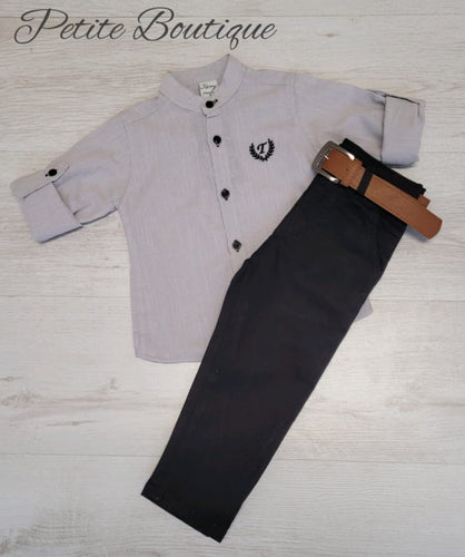 Boys grey shirt & black chinos set