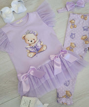 Load image into Gallery viewer, Lilac teddy bear top, leggng &amp; headband set