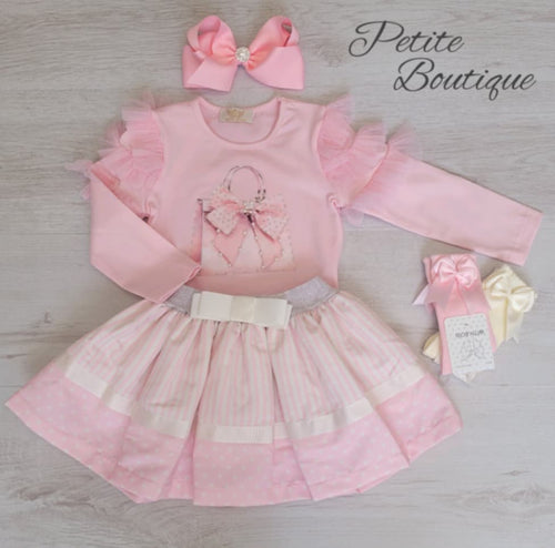 Pink handbag top & skirt set