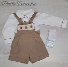 Load image into Gallery viewer, Teddy bear smock shirt &amp; dungaree set