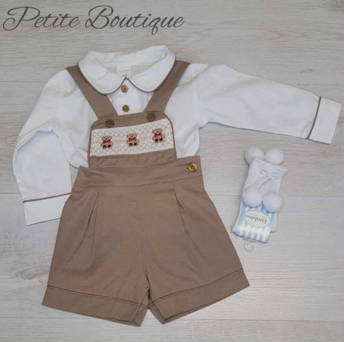 Teddy bear smock shirt & dungaree set