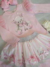 Load image into Gallery viewer, Pink double bow bear top &amp; skirt set