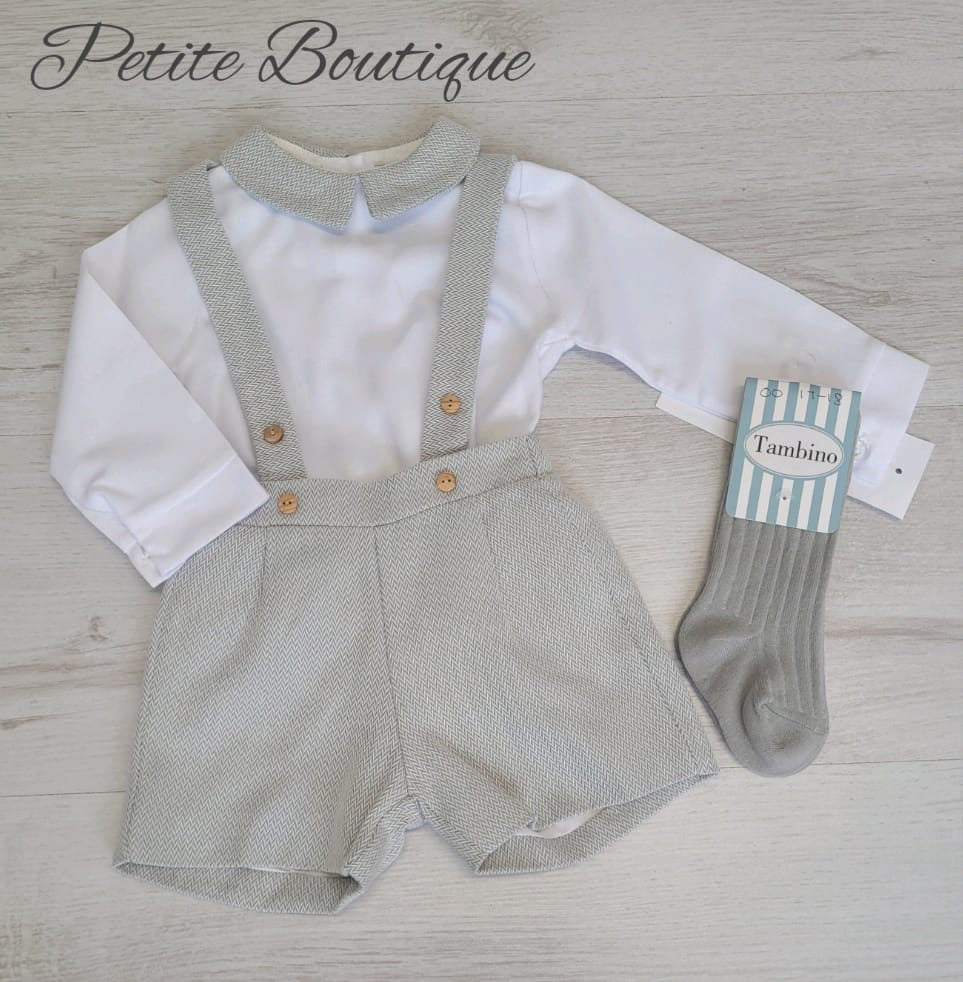 Spanish shirt & grey braces short set