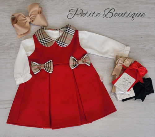 Spanish shirt & red pinafore dress