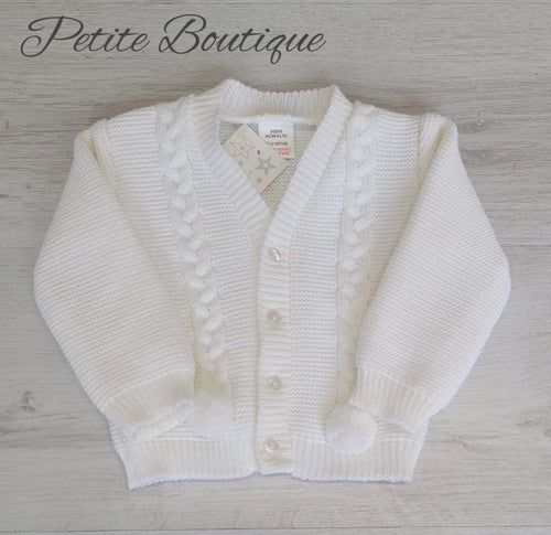 Spanish white pompom cable knit cardigan