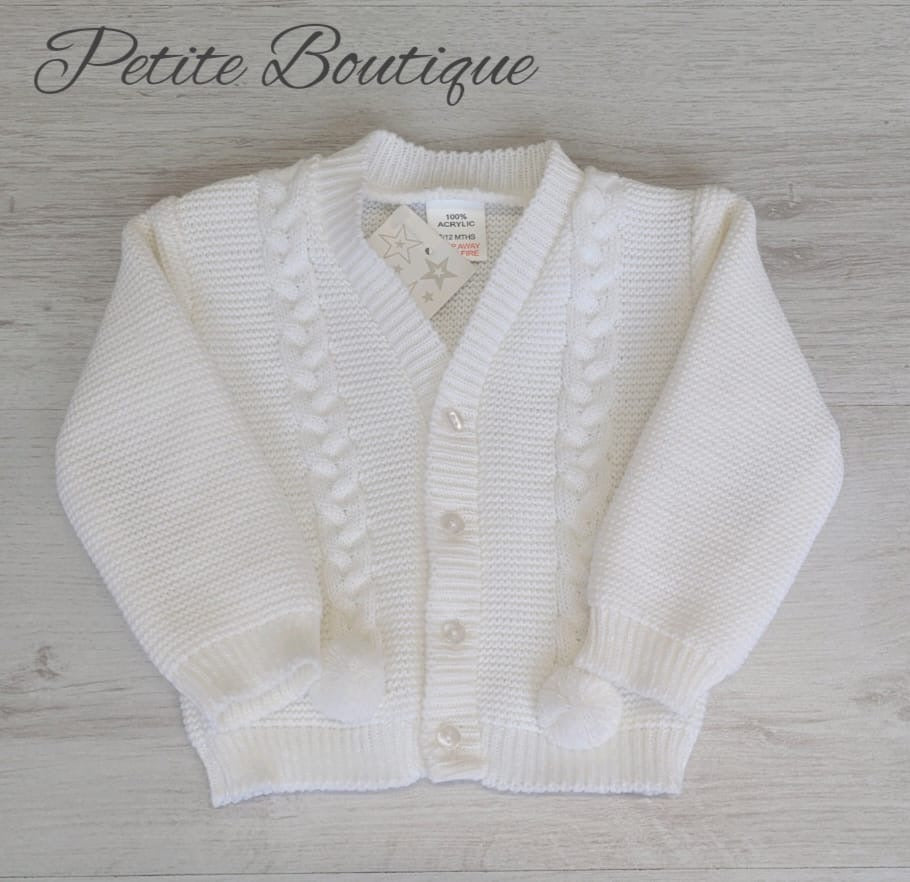 Spanish white pompom cable knit cardigan