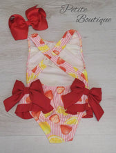 Load image into Gallery viewer, Strawberry &amp; lemons double bow swimsuit