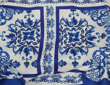 Load image into Gallery viewer, Royal blue patterned double bow swimsuit