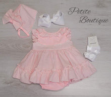 Load image into Gallery viewer, Spanish pink gingham dress, pants &amp; bonnet