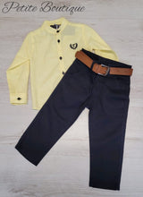 Load image into Gallery viewer, Boys lemon shirt &amp; navy chinos set