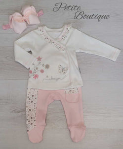 Pink butterfly 3pc set top, bottoms & bow headband