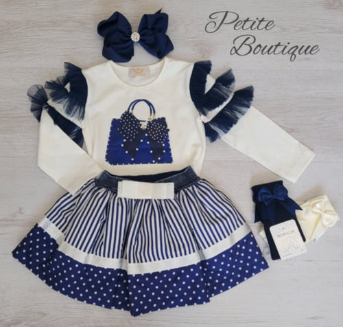 Navy handbag top & skirt set