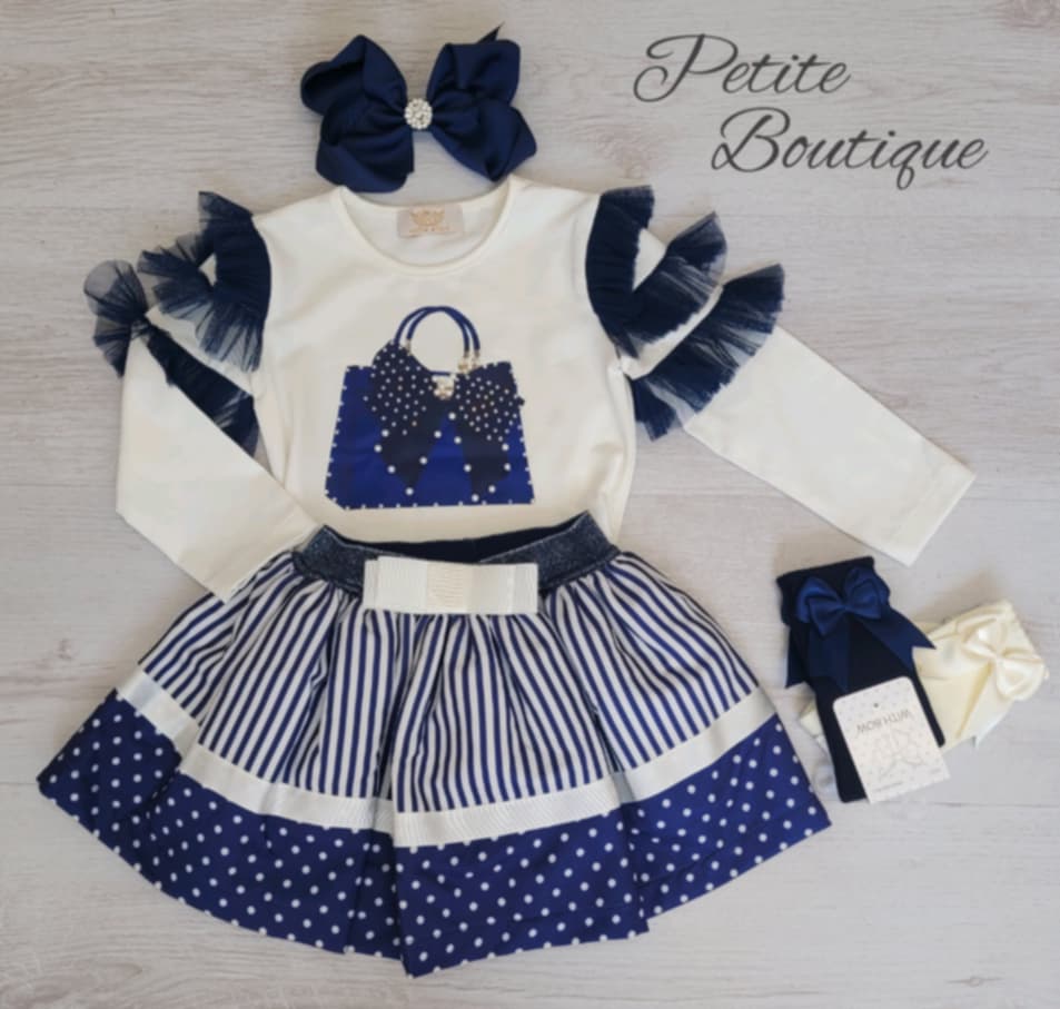 Navy handbag top & skirt set