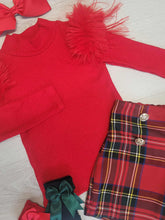 Load image into Gallery viewer, Red long sleeved top &amp; tartan short set