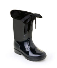 Load image into Gallery viewer, Black faux fur trim ribbon wellies