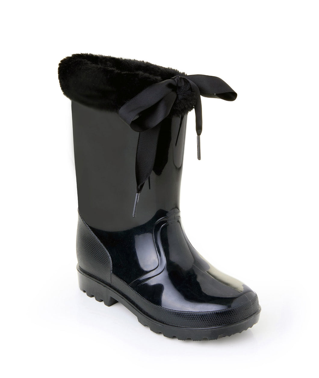 Black faux fur trim ribbon wellies