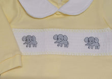 Load image into Gallery viewer, Lemon/white elephant smock babygrow &amp; hat