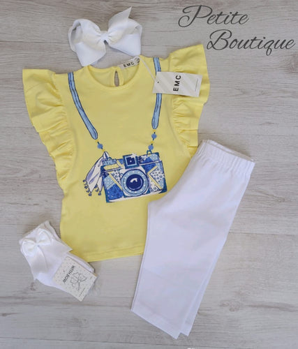 EMC lemon top & white short leggings set