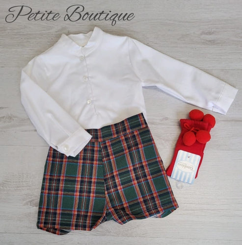 Spanish shirt & green tartan older boys short set