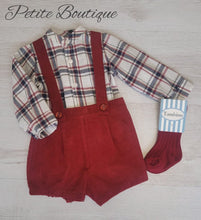 Load image into Gallery viewer, Spanish burgundy check shirt &amp; braces short set