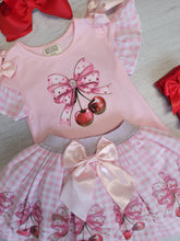 Load image into Gallery viewer, Pink cherry top &amp; skirt set
