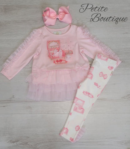 Caramelo pink jewellery box top & legging set