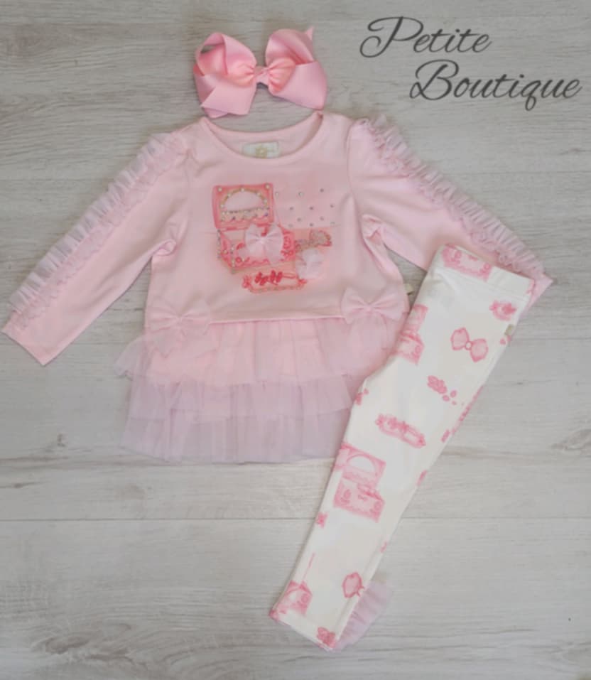 Caramelo pink jewellery box top & legging set