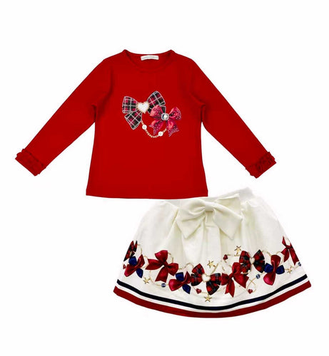 PRE ORDER Red/cream heart top & skirt set
