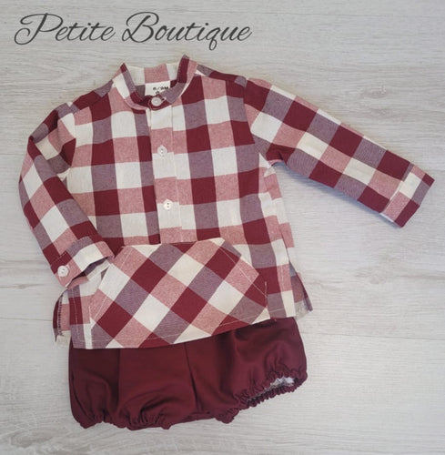 Spanish burgundy check shirt & short set