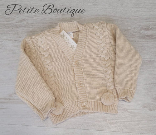 Spanish beige cable pompom knit cardigan