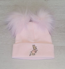 Load image into Gallery viewer, Pink double faux fur pompom peter rabbit hat