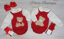 Load image into Gallery viewer, Red teddy bear knit romper &amp; shirt set