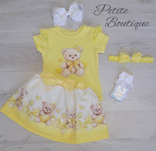 Load image into Gallery viewer, White/yellow teddy bear topskirt &amp; headband set