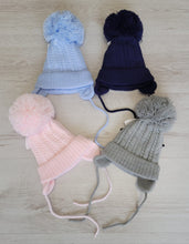 Load image into Gallery viewer, Cable knit pompom tie under hat