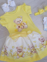 Load image into Gallery viewer, White/yellow teddy bear topskirt &amp; headband set