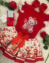 Load image into Gallery viewer, Red teddy bear top &amp; skirt set