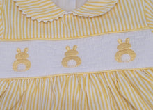 Load image into Gallery viewer, Lemon/white bunny smock dress, pants &amp; headband