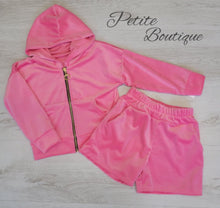 Load image into Gallery viewer, Hot pink velour zip hoodie &amp; short set
