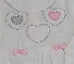 Ivory heart trio babygrow with hat