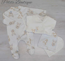 Load image into Gallery viewer, 2pack ivory/blue bunny babygrows &amp; hat sets