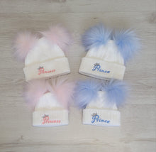 Load image into Gallery viewer, Prince/princess double faux fur pompom hat