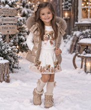 Load image into Gallery viewer, White/beige teddy bear top &amp; skirt set