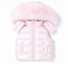 Load image into Gallery viewer, PRE ORDER padded gilet with detachable faux fur hood ❄️ - Pink