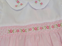 Load image into Gallery viewer, White/pink flower smock romper