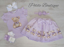 Load image into Gallery viewer, Lilac teddy bear topskirt &amp; headband set