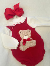 Load image into Gallery viewer, Red teddy bear knit romper &amp; shirt set