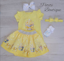 Load image into Gallery viewer, Yellow cupcake top, skirt &amp; headband set