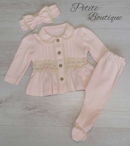 Baby pink 3pc set top, bottoms & headband