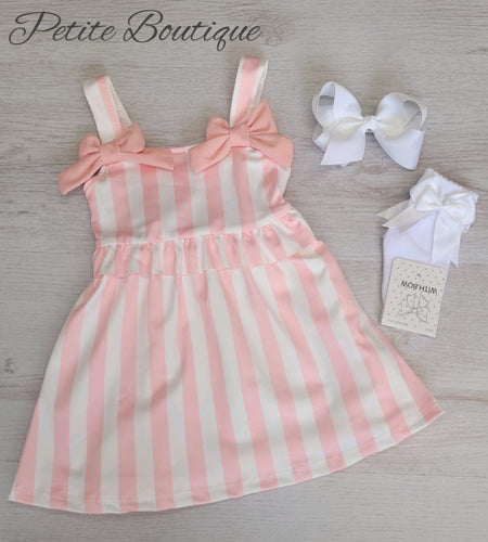 Pink double bow stripe summer dress