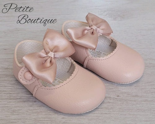 Blush pink matte bow soft sole shoes